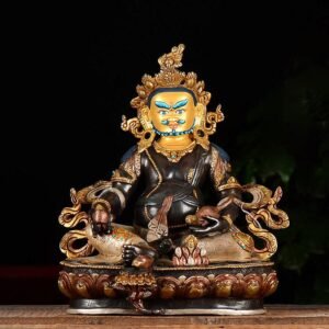 Nepalese Yellow Jambhala Statue, Copper Gold Silver Plated Wealth God Statue, Handmade Tibetan Buddhist Shrine Altar Home Decor