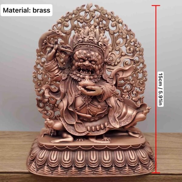 Nepalese Copper Two Armed Mahakala Statue, Handcrafted Karma Kagyu Protector Shrine Figurine, Sacred Tibetan Buddhist Altar Decor Gift