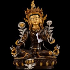 Nepalese Green Tara Statue, Copper Gold Silver Plated Buddhist Goddess Statue, Handmade Tibetan Shrine Altar Home Desktop Decor