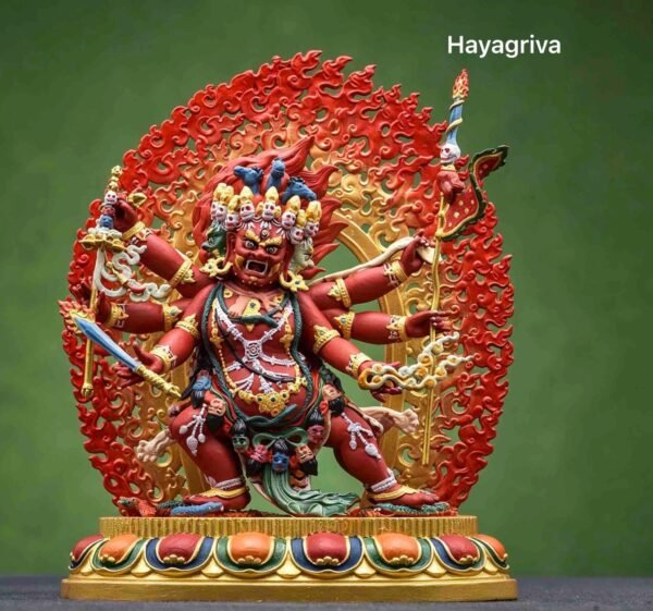 Painted Solid Copper Hayagriva Statue 15cm, Handcrafted Tibetan Buddhist Wrathful Guardian Deity, Vajrayana Altar Decor Gift