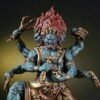 Brass Six Armed Mahakala Statue 25cm, Handcrafted Tibetan Buddhist Three Headed Wrathful Deity, Vajrayana Altar Decor Gift